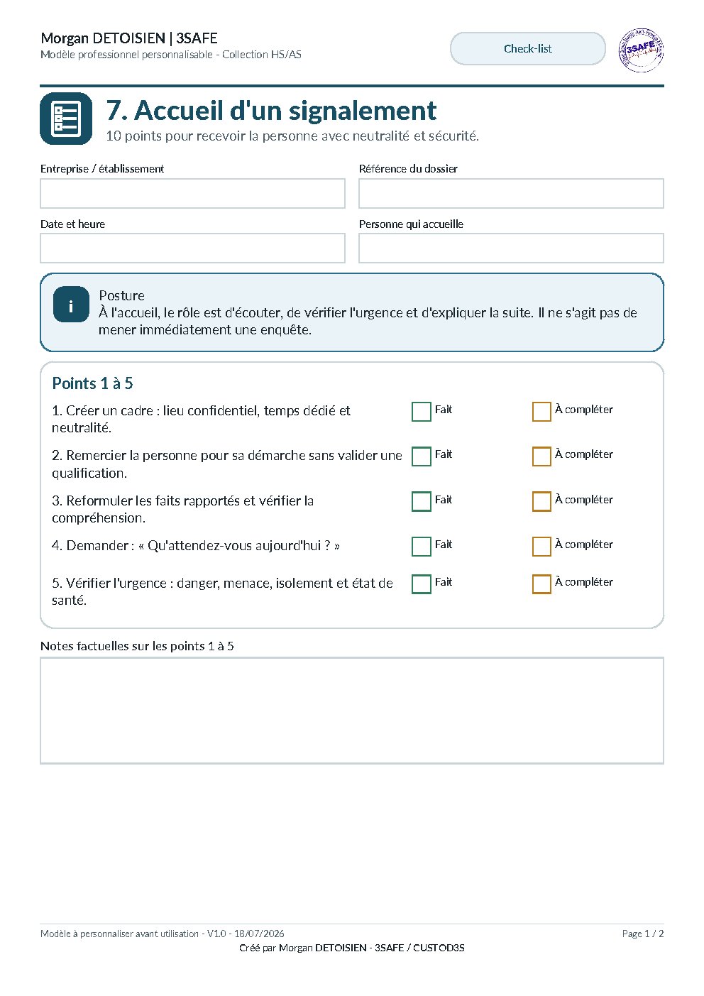 Aperçu de Checklist Accueil Signalement