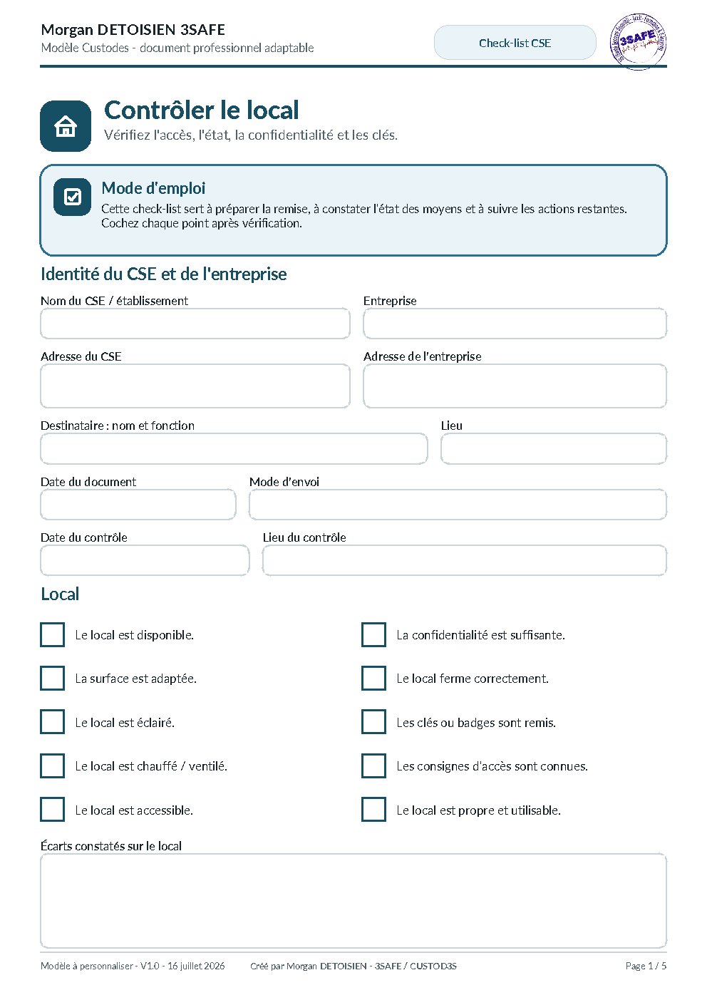 Aperçu de Checklist Local Materiel CSE Interactif
