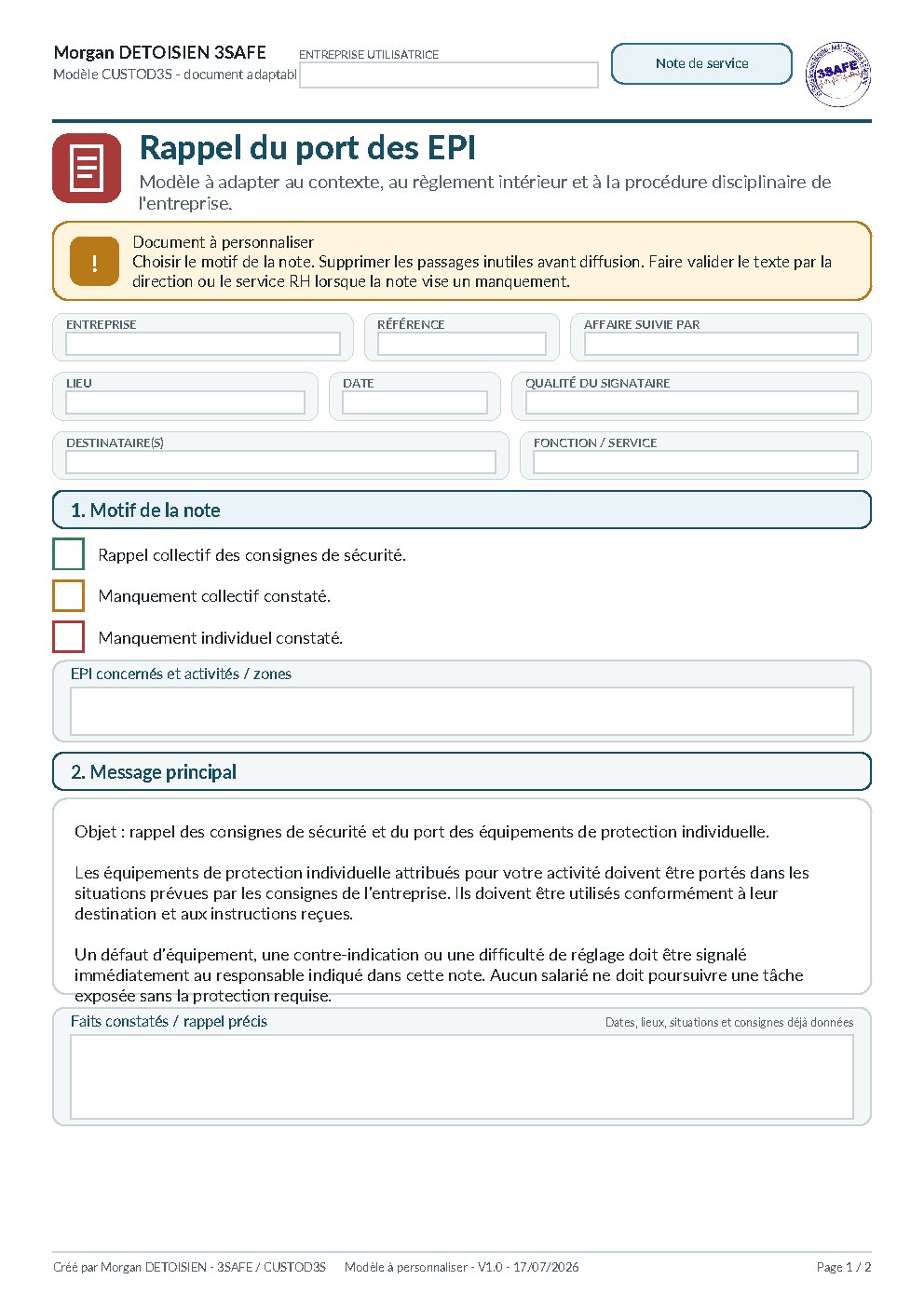 Aperçu de Note Service Port EPI