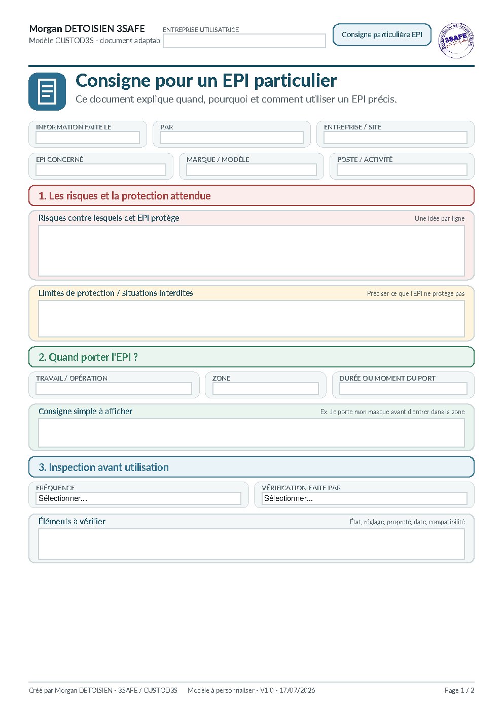 Aperçu de Consigne Particuliere EPI