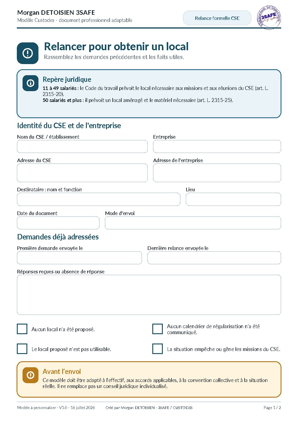 Aperçu de Relance Formelle Local CSE Interactif
