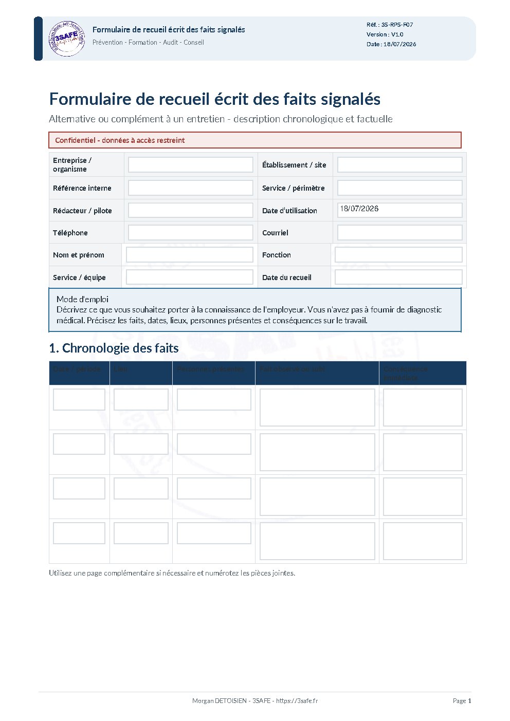 Aperçu de Recueil Ecrit Faits Signales