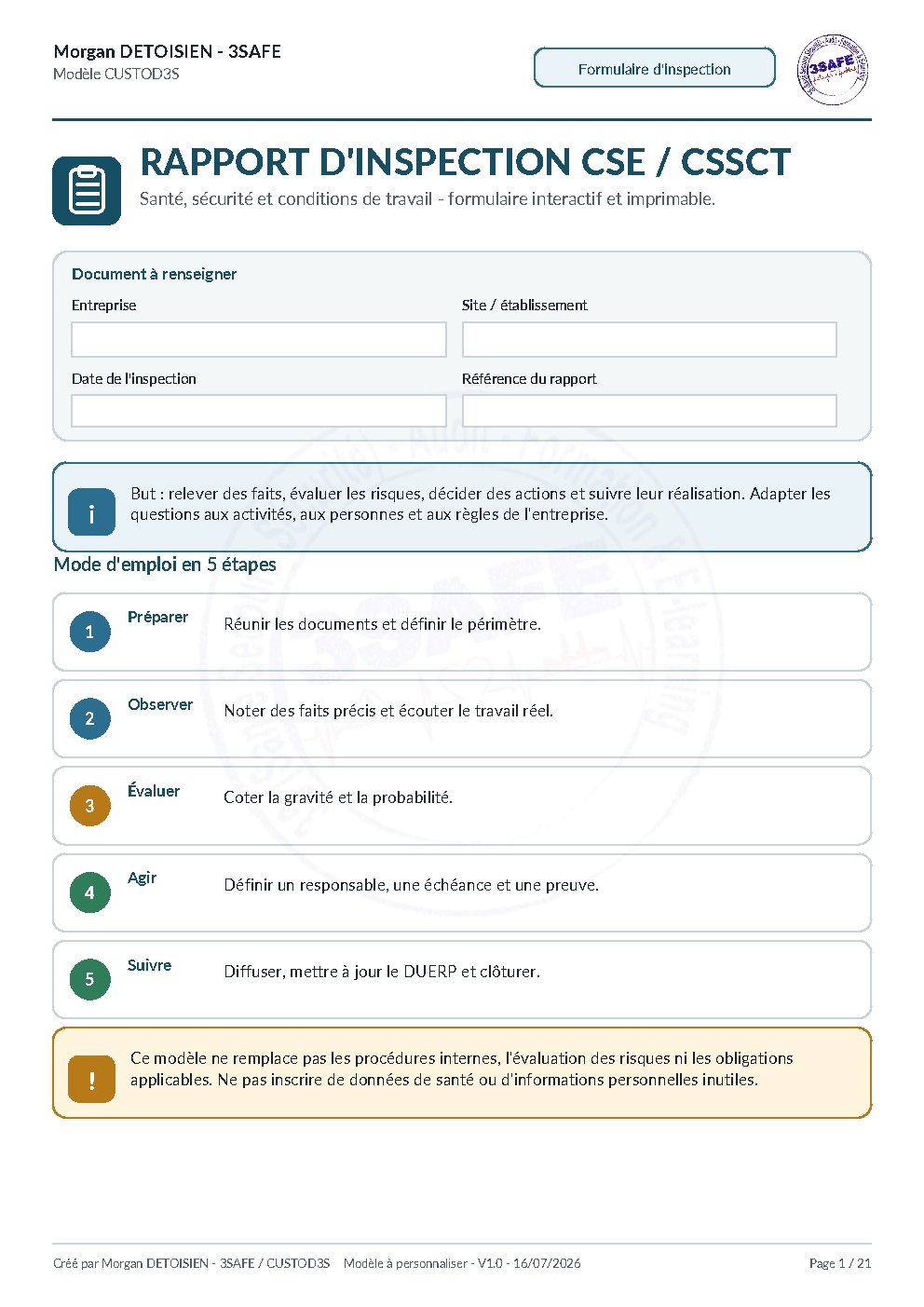 Aperçu de Rapport Inspection CSE CSSCT