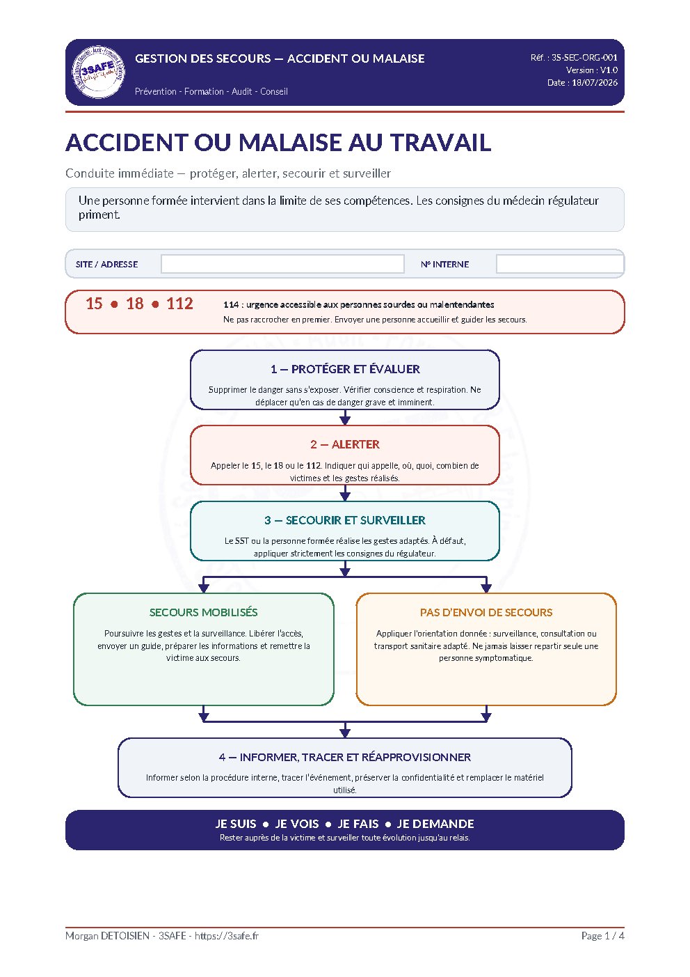 Aperçu de Procédure Gestion Secours Accident Malaise
