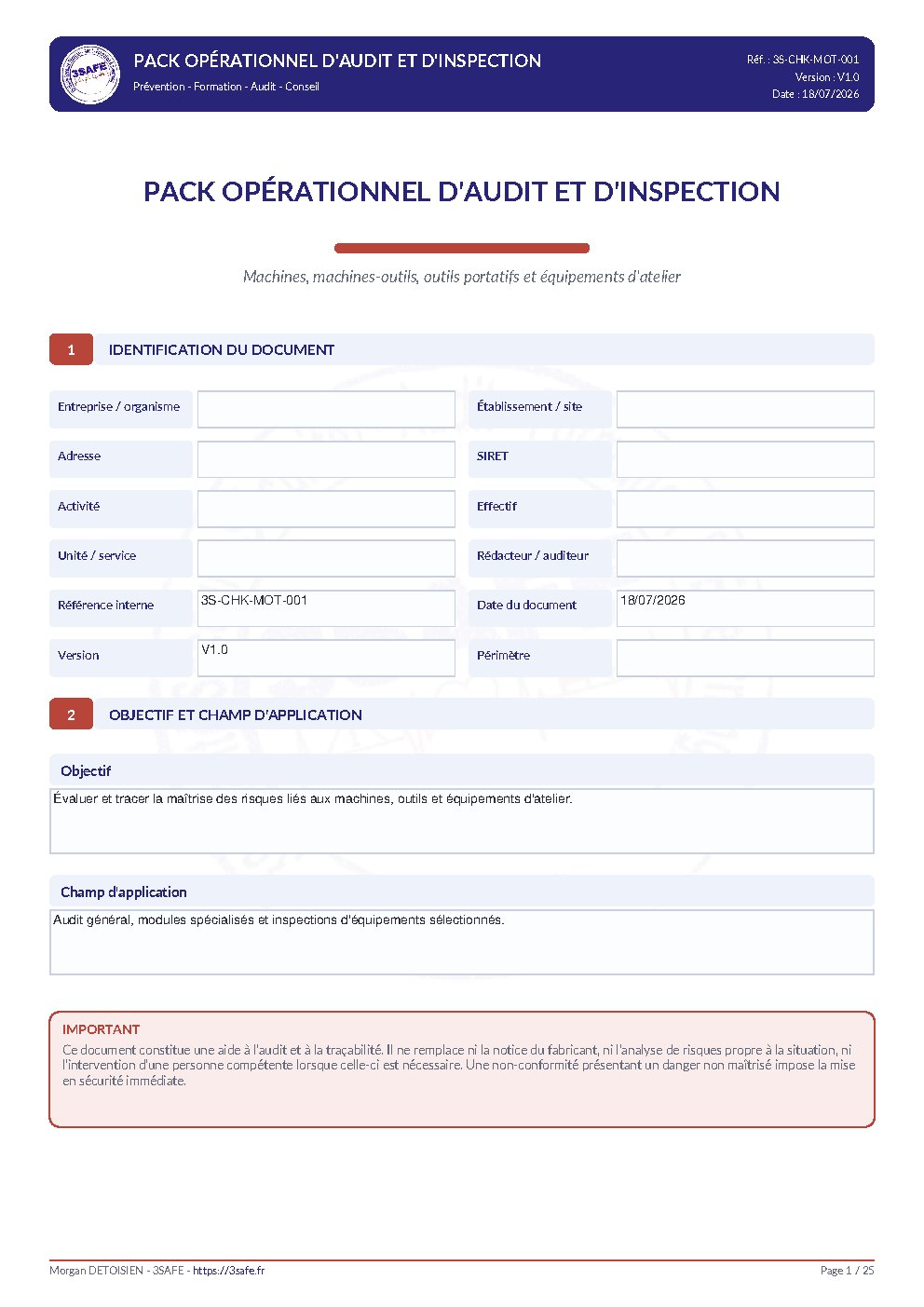 Aperçu de Pack Audit Inspection Machines Outils