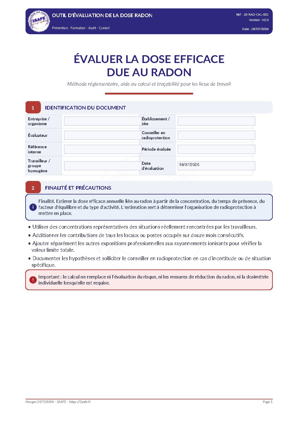 Aperçu de Outil Évaluation Dose Radon
