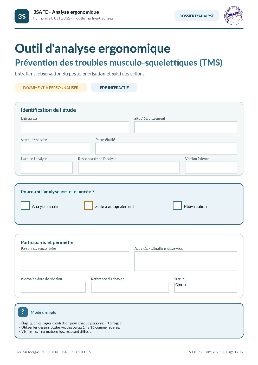 Aperçu de Outil Analyse Ergonomique TMS Formulaire