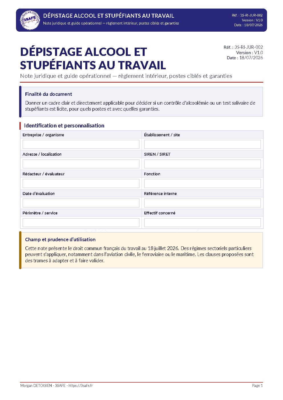 Aperçu de Note Juridique Depistage Alcool Stupefiants