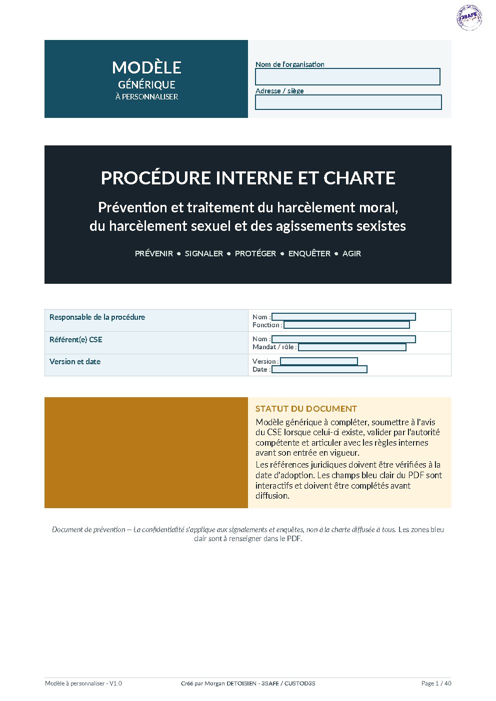 Aperçu de Modele Generique Procédure Charte Harcelement