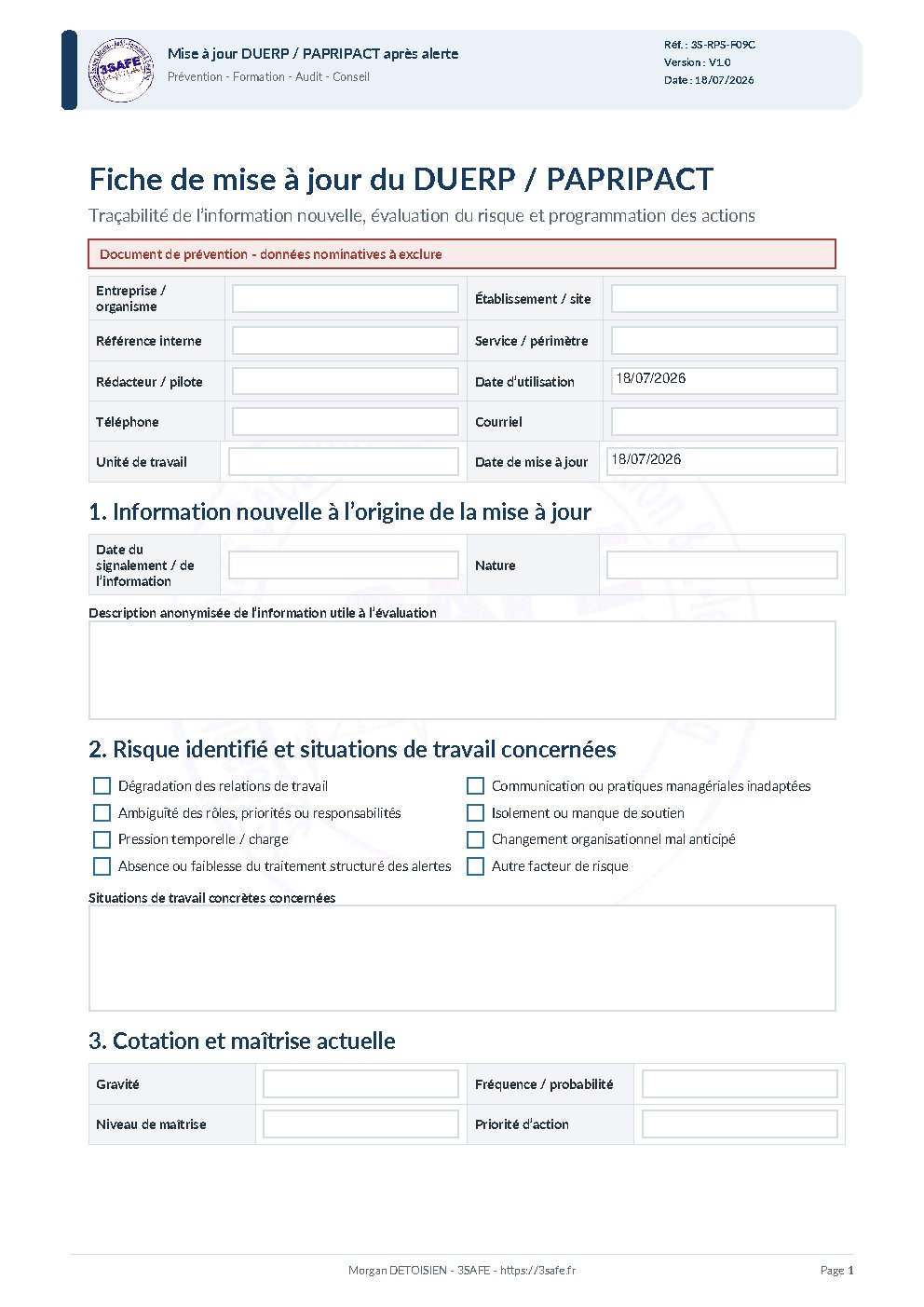 Aperçu de Mise A Jour DUERP PAPRIPACT Apres Alerte