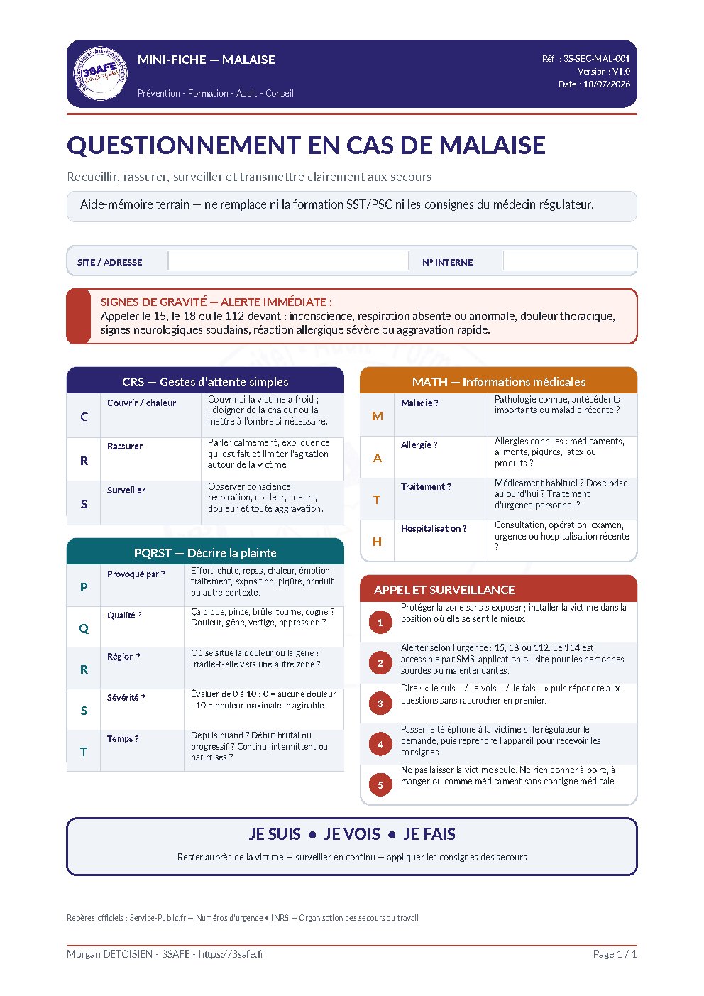 Aperçu de Mini Fiche Questionnement Malaise