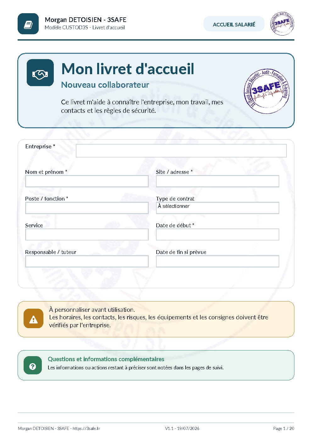 Aperçu de Livret Accueil Formulaire