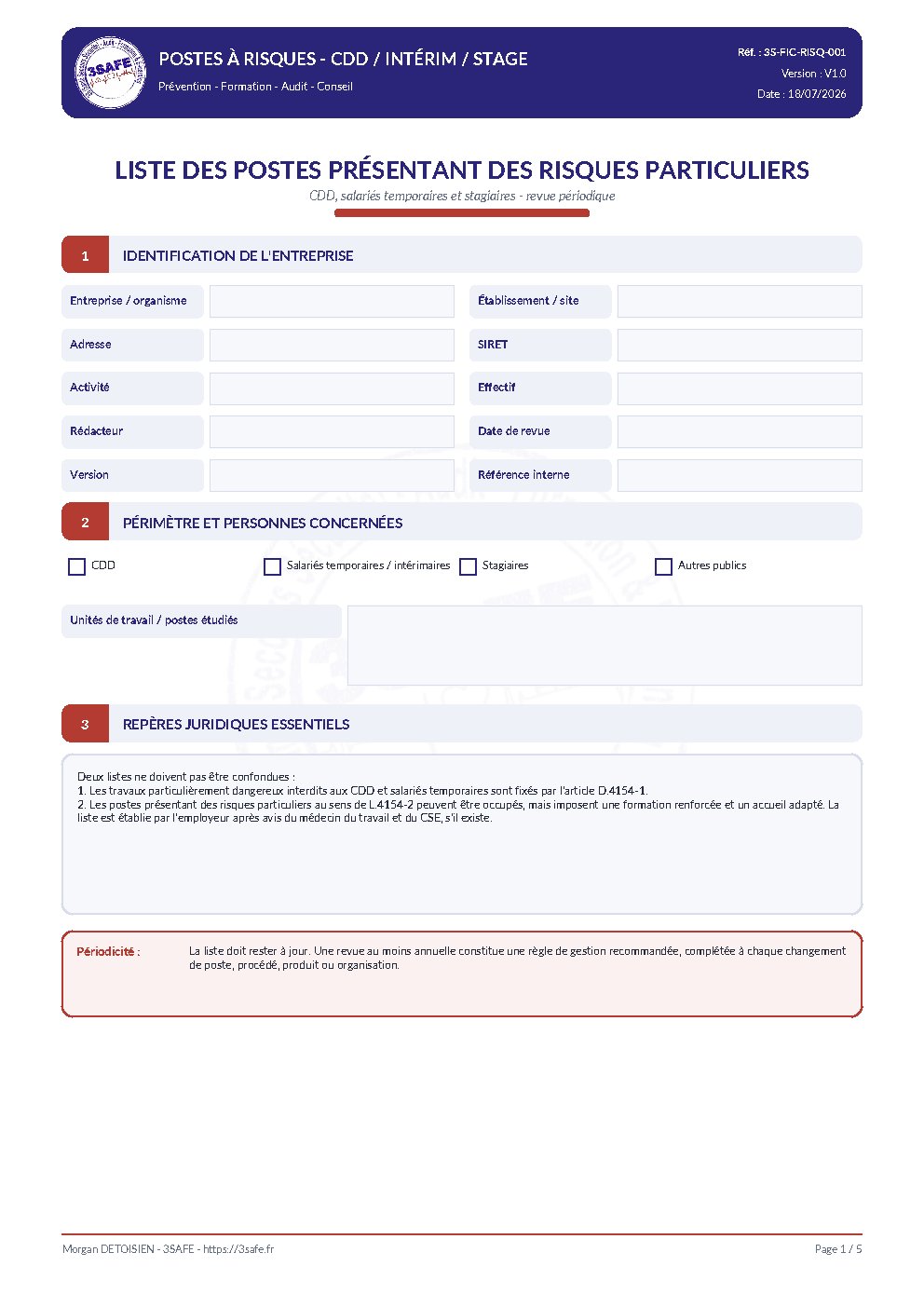 Aperçu de Liste Postes Risques CDD Interim Stagiaires Interactive