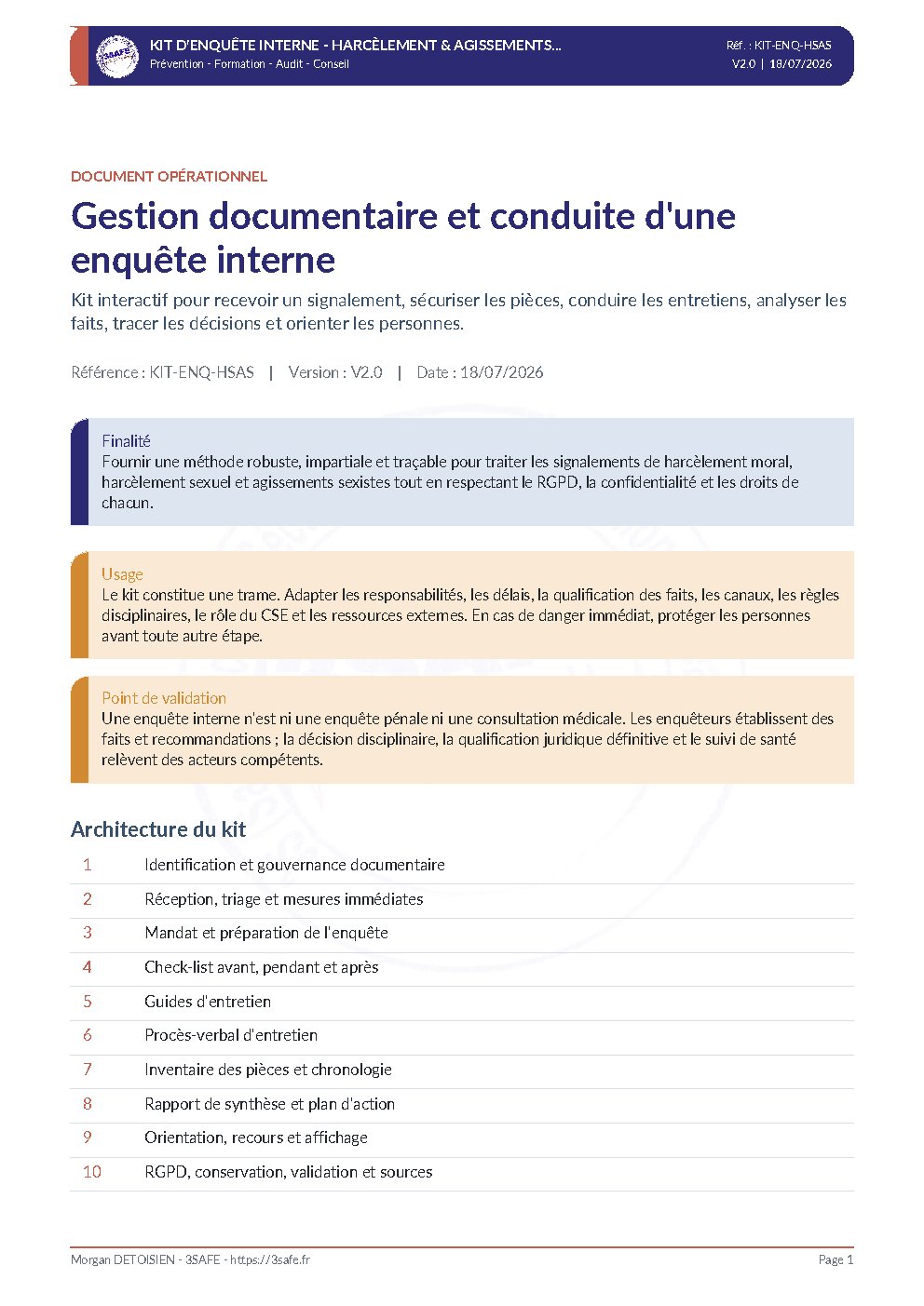 Aperçu de Kit Gestion Documentaire Enquete Harcelement
