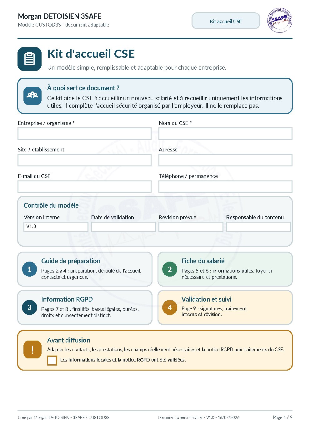 Aperçu de Kit Accueil CSE RGPD