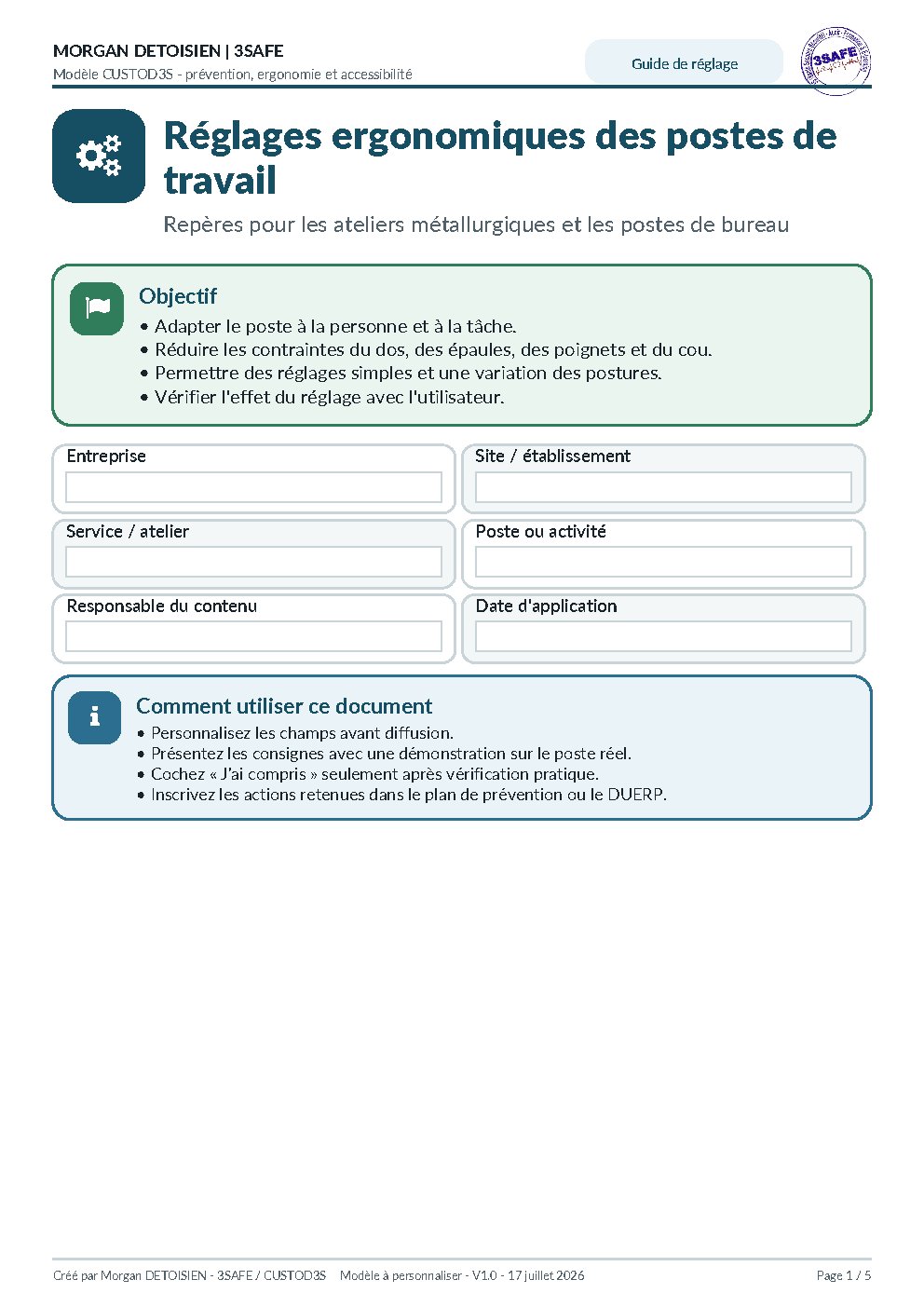 Aperçu de Guide Reglages Ergonomiques Postes
