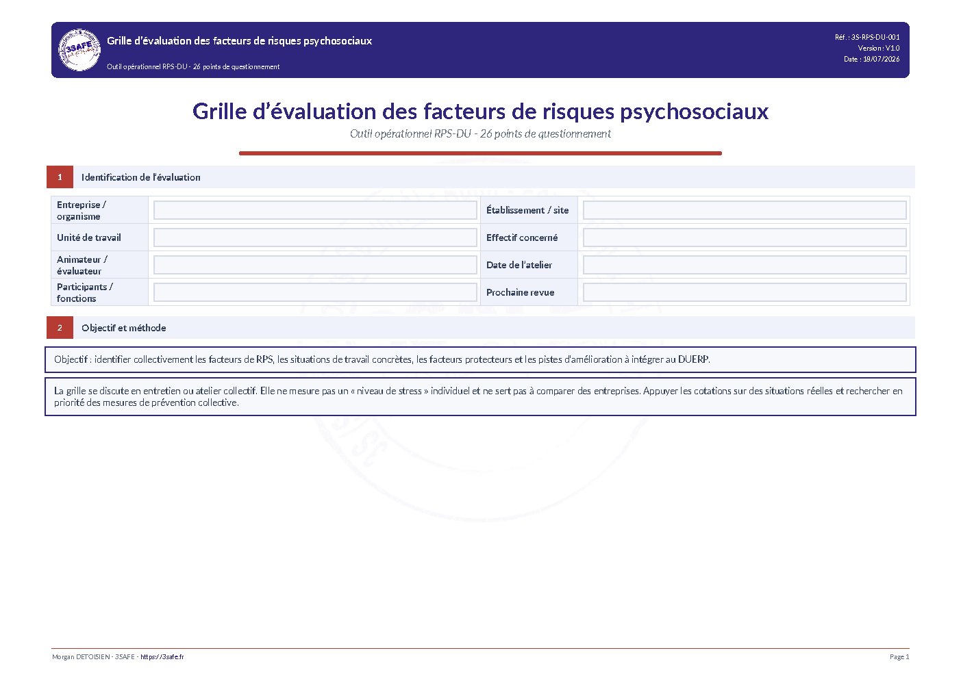 Aperçu de Grille Évaluation RPS DU 26 Facteurs