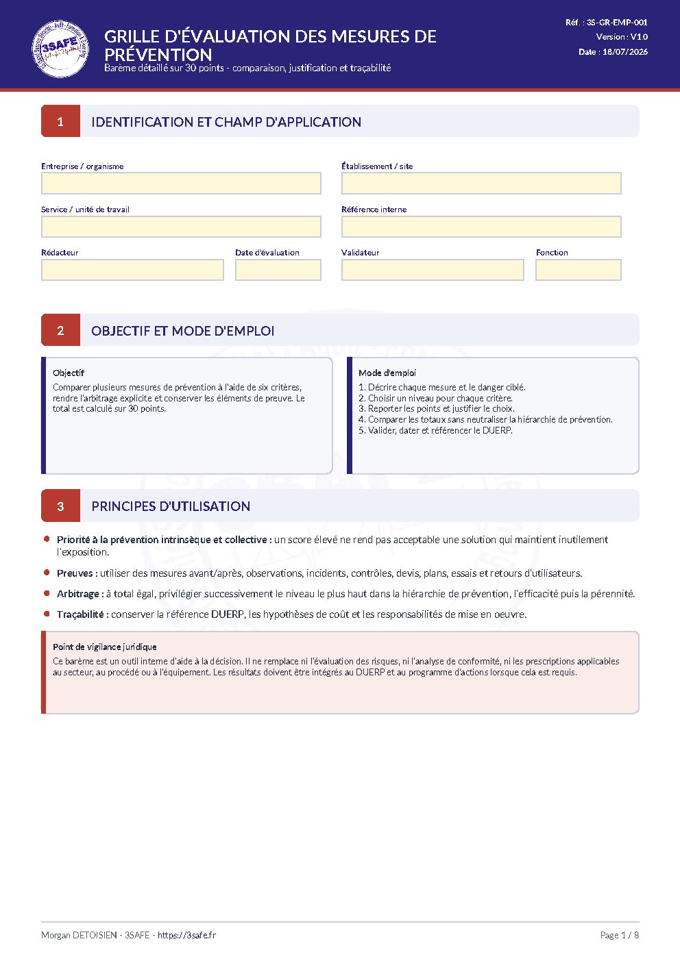 Aperçu de Grille Évaluation Mesures Prévention Detaillee