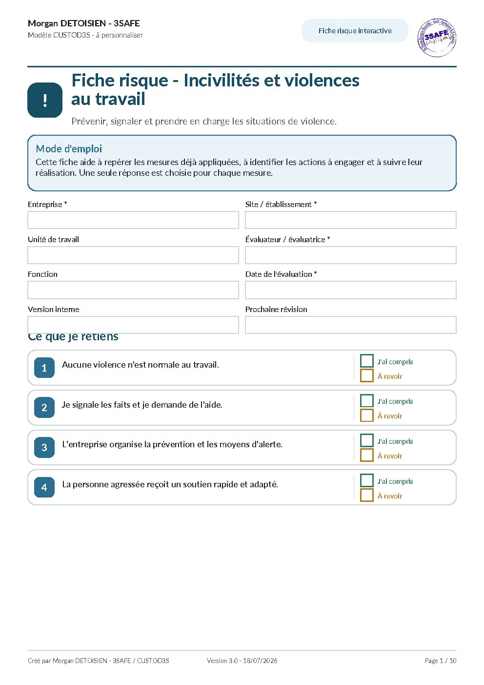 Aperçu de Fiche Risque Incivilites Violences Travail