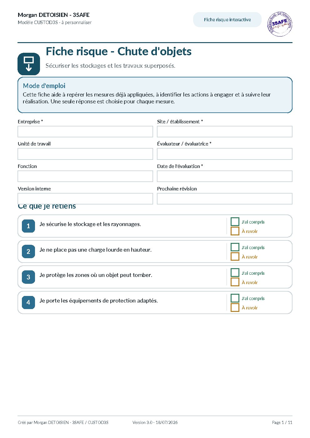Aperçu de Fiche Risque Chute Objets