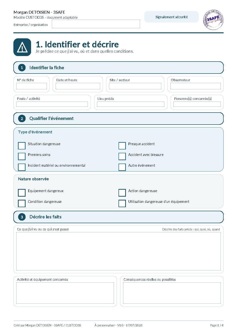 Aperçu de Fiche Signalement Sécurité