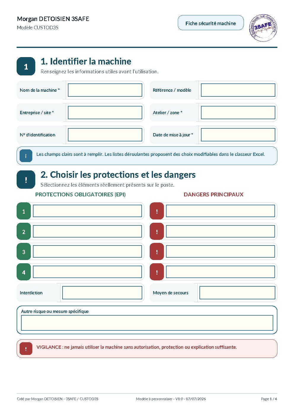 Aperçu de Fiche Sécurité Machine Formulaire