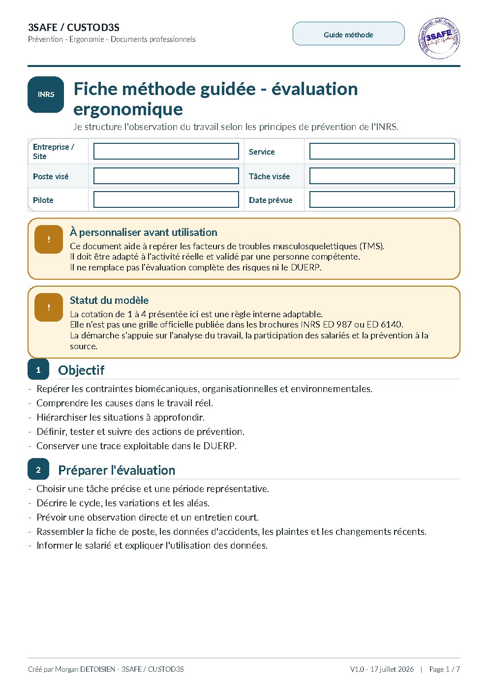 Aperçu de Fiche Methode Évaluation Ergonomique