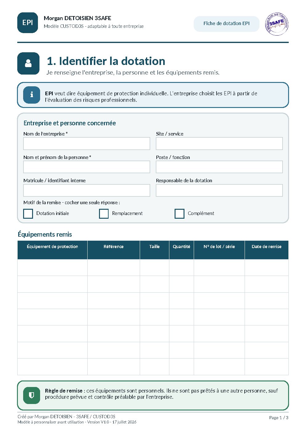 Aperçu de Fiche Dotation EPI Interactive