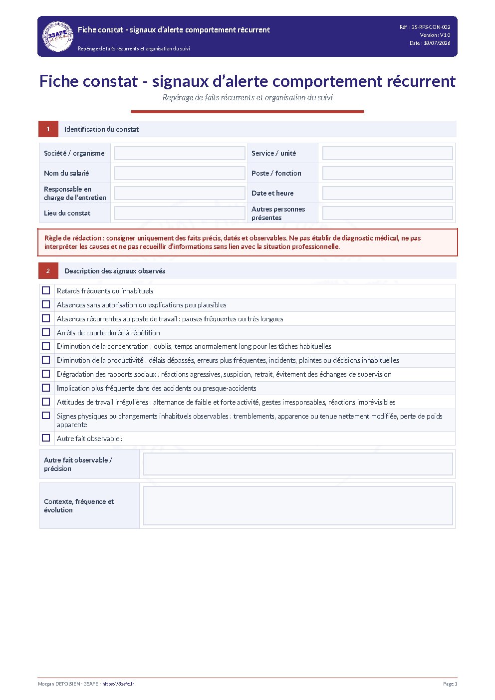 Aperçu de Fiche Constat Signaux Alerte Comportement Recurrent