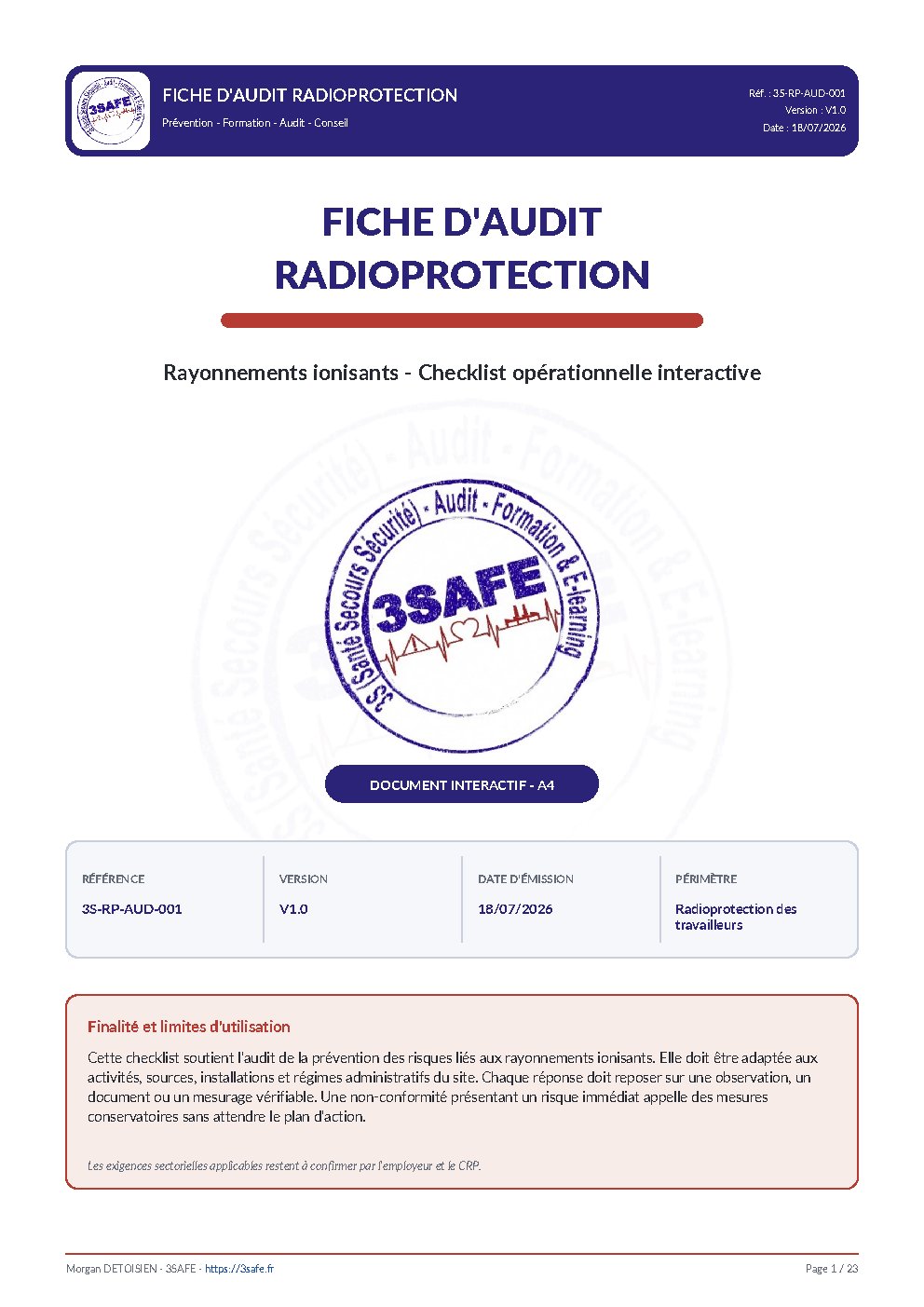 Aperçu de Fiche Audit Radioprotection