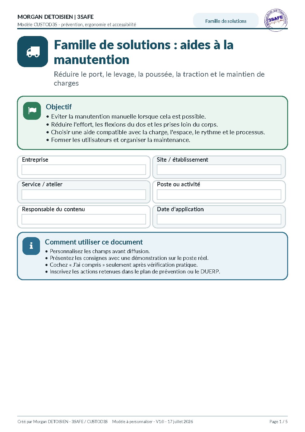 Aperçu de Famille Solutions Aides Manutention