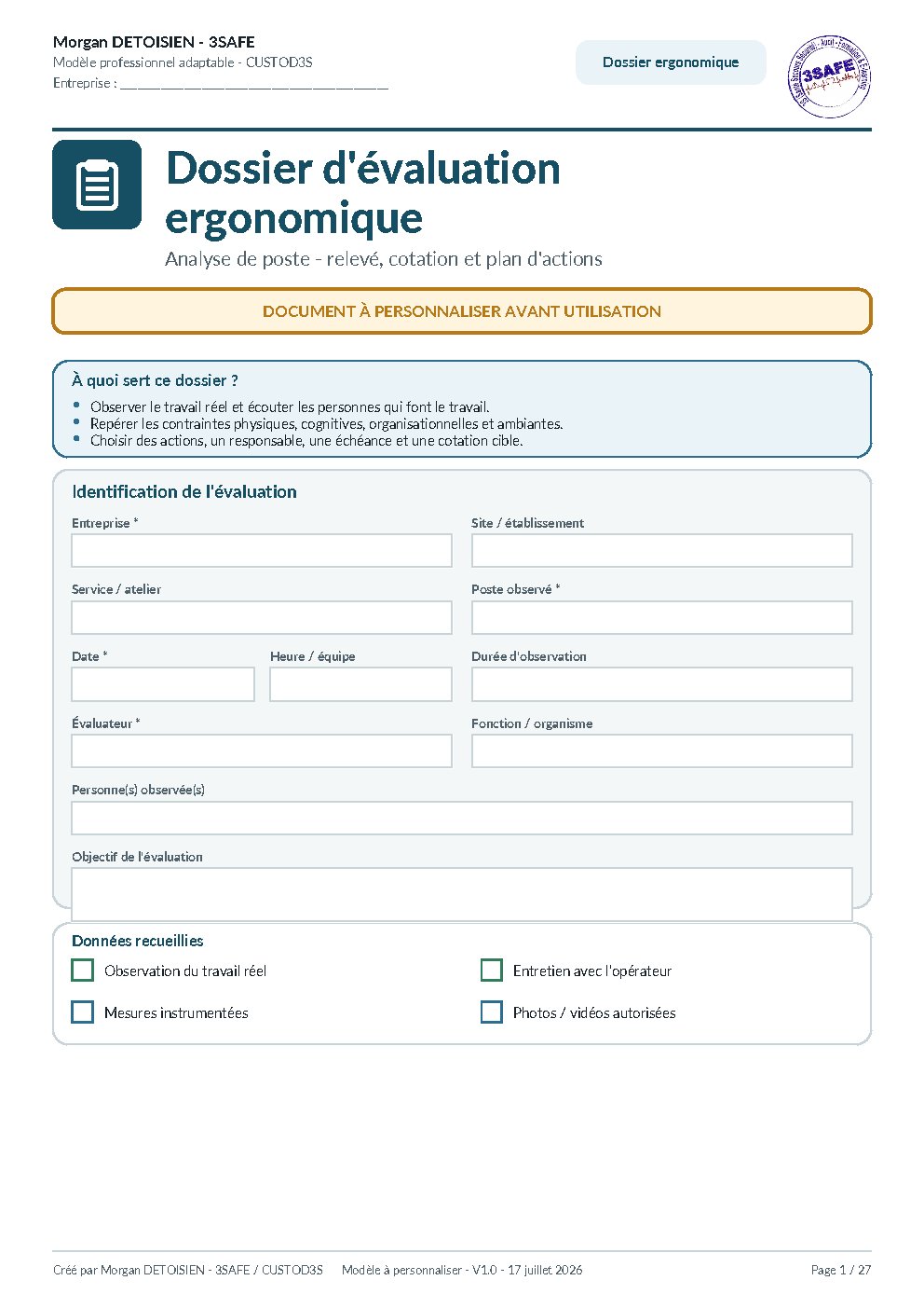 Aperçu de Dossier Évaluation Ergonomique Formulaire Interactif