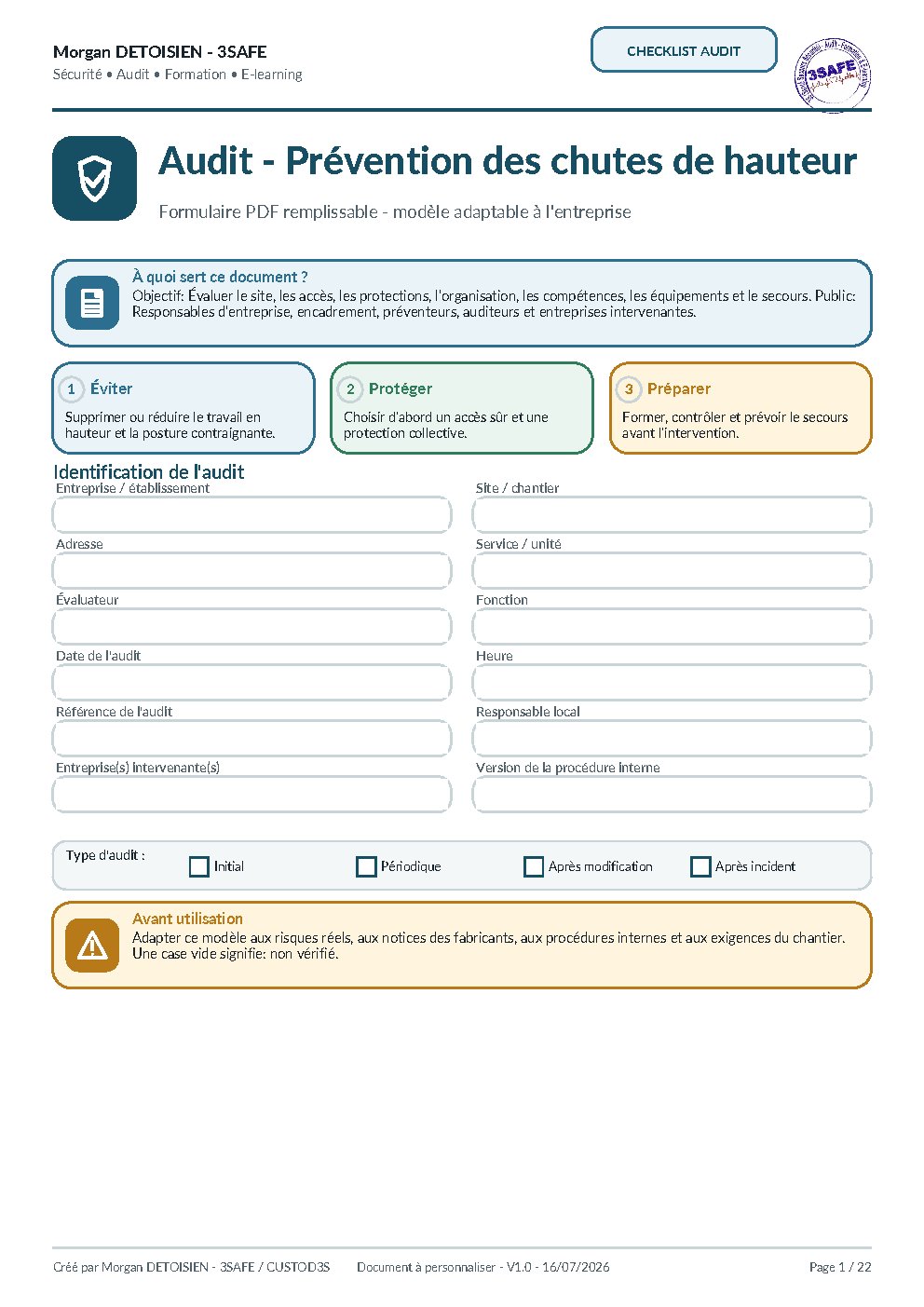 Aperçu de Checklist Travail en Hauteur