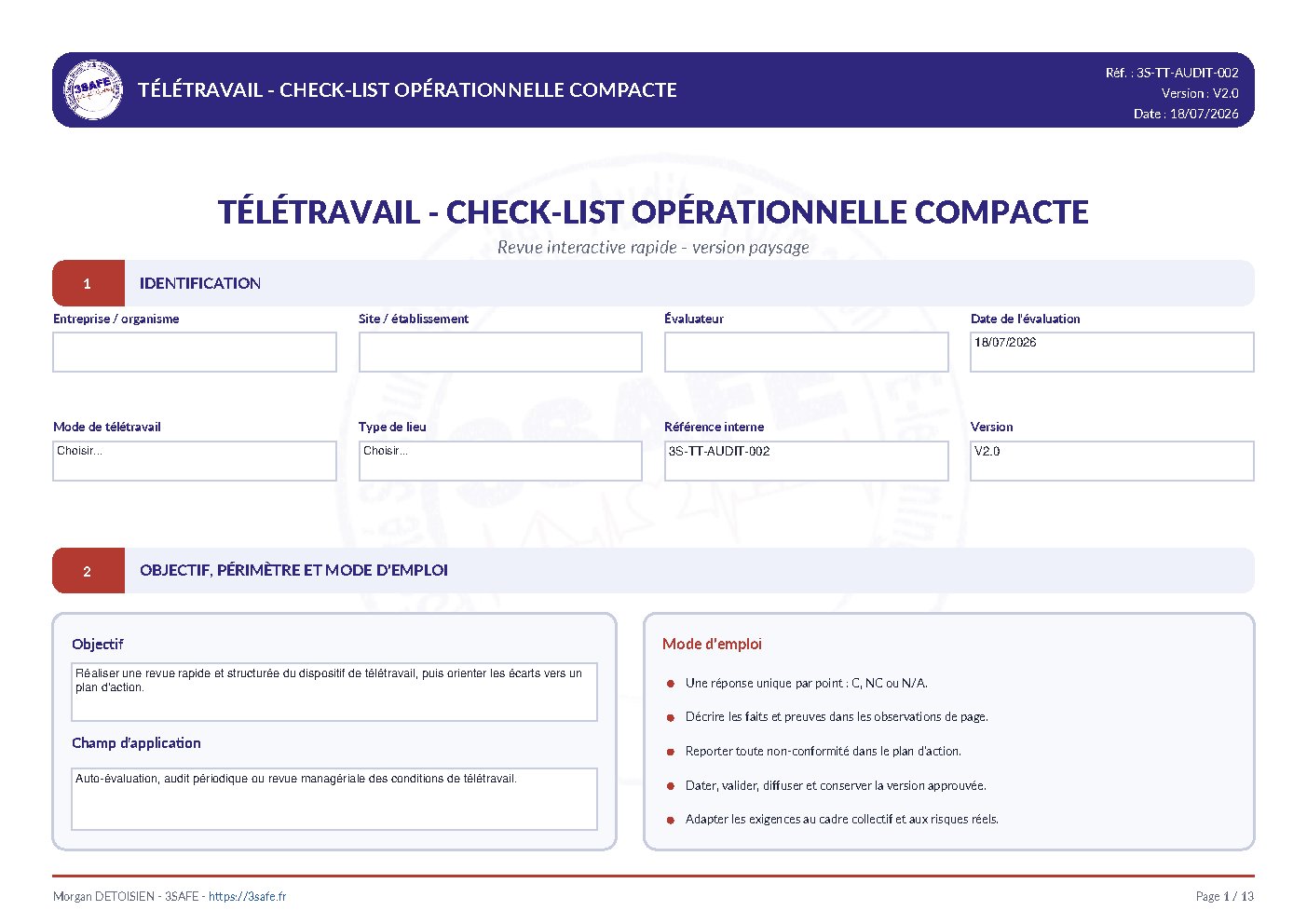 Aperçu de Checklist Teletravail Operationnelle