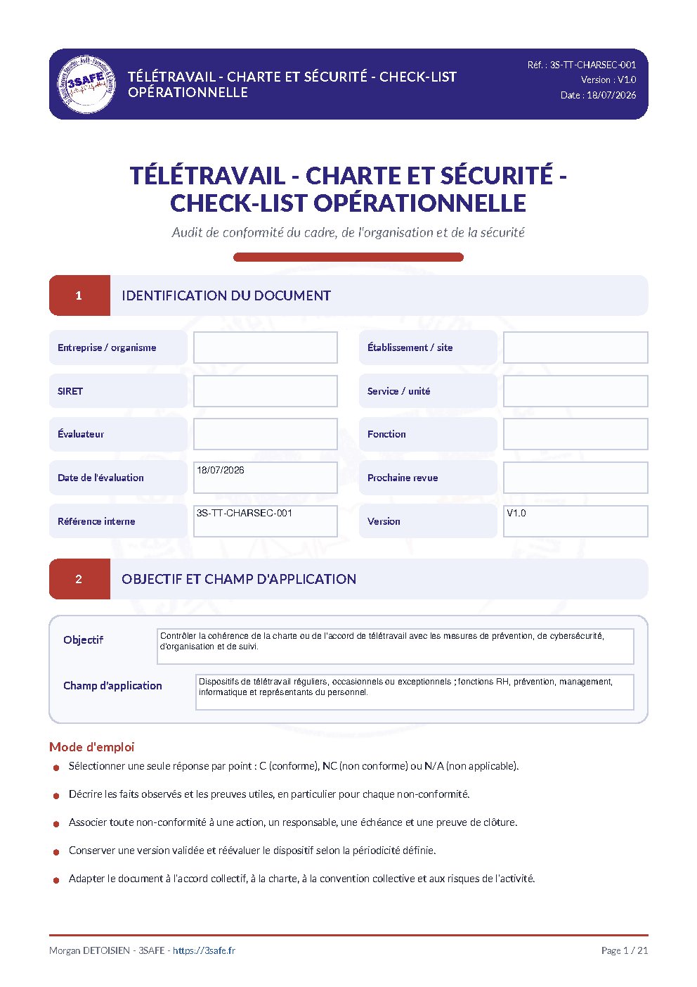 Aperçu de Checklist Teletravail Charte Sécurité