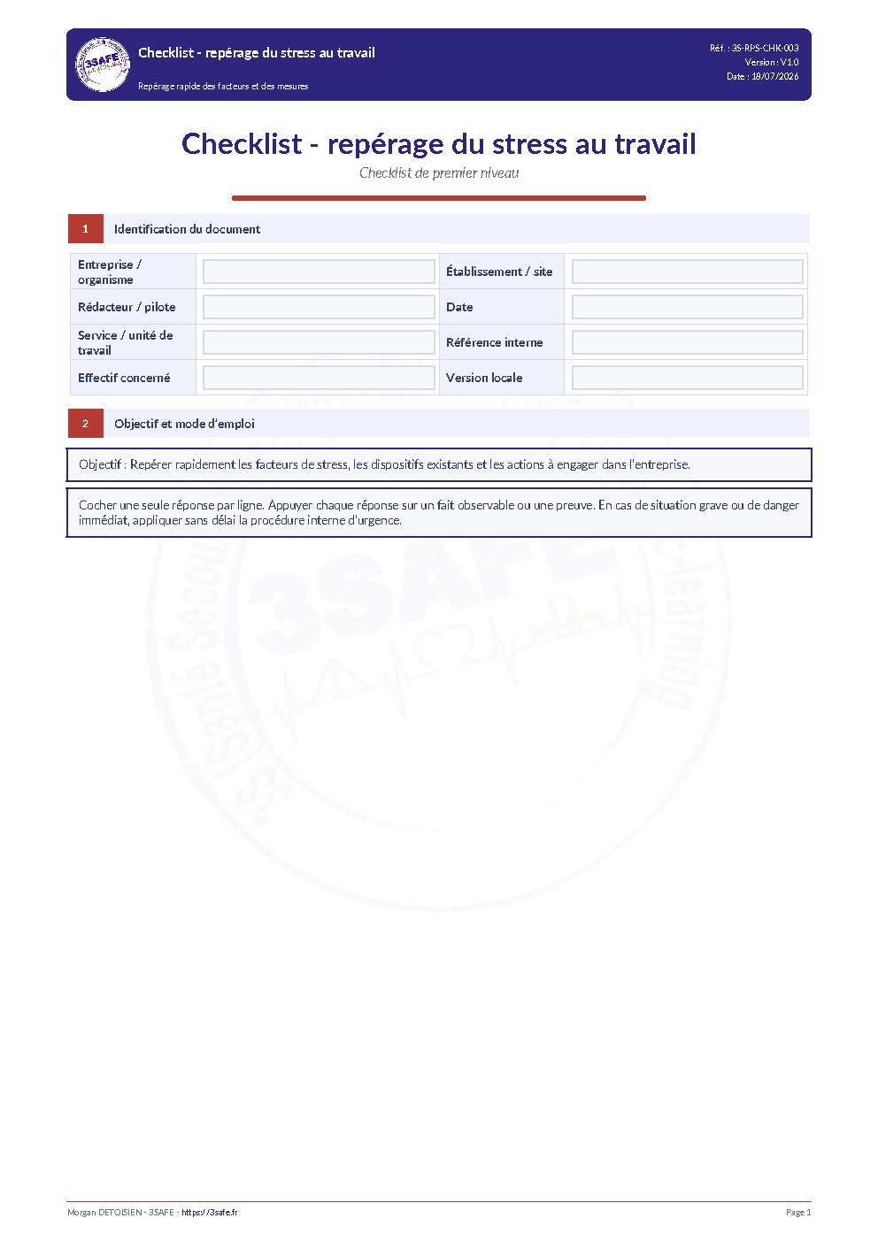 Aperçu de Checklist Stress Travail
