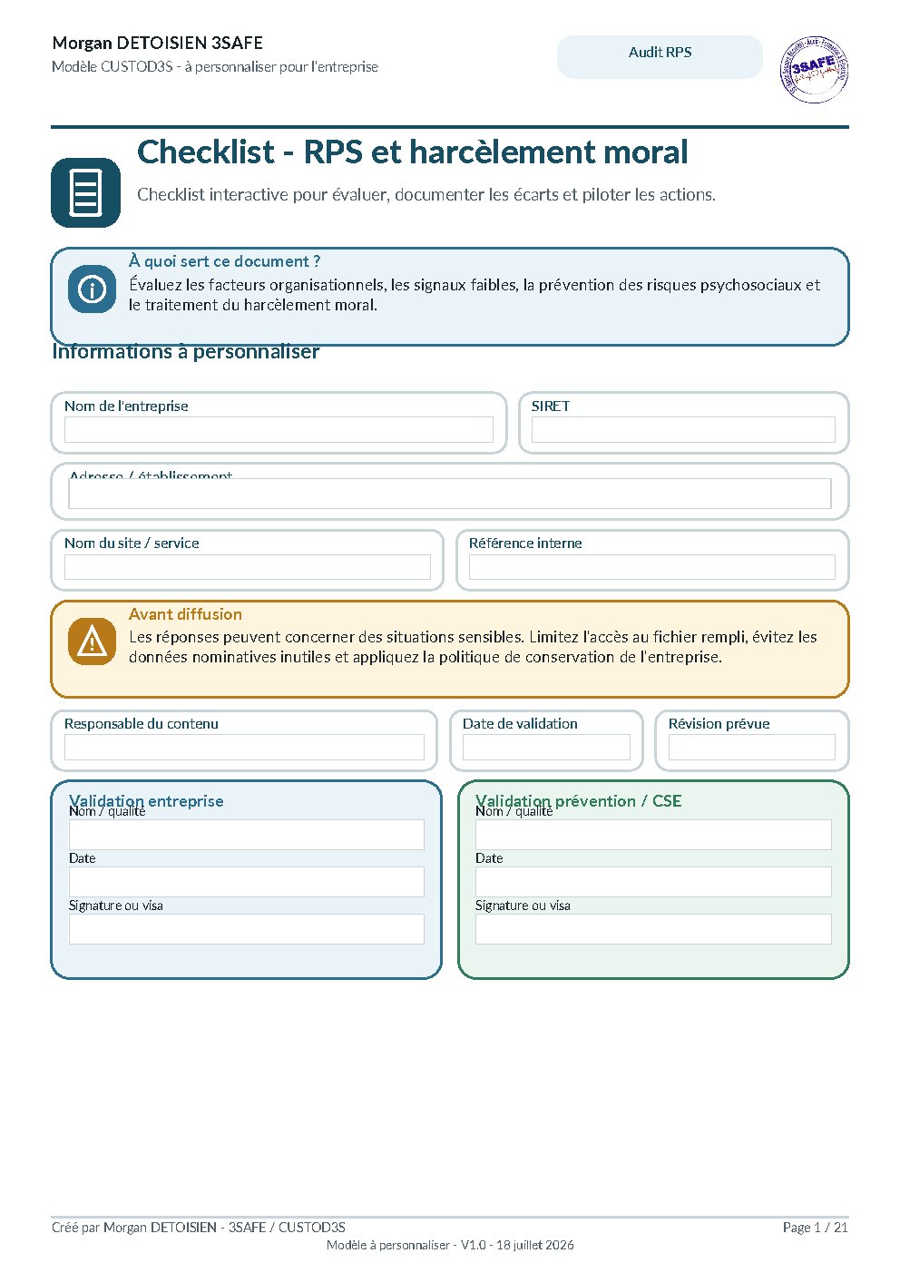 Aperçu de Checklist RPS Harcelement Moral Interactif