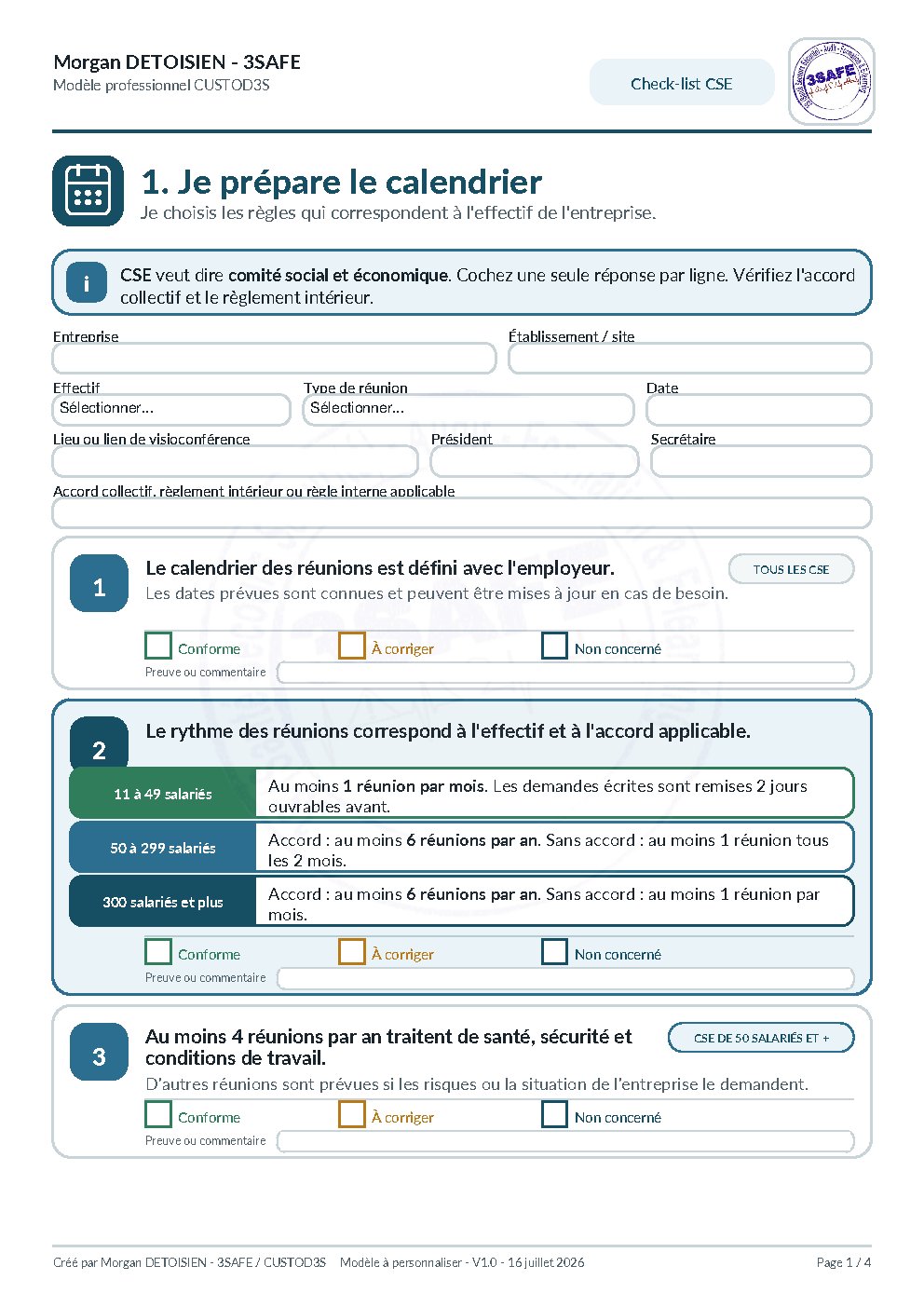 Aperçu de Checklist Reunions CSE