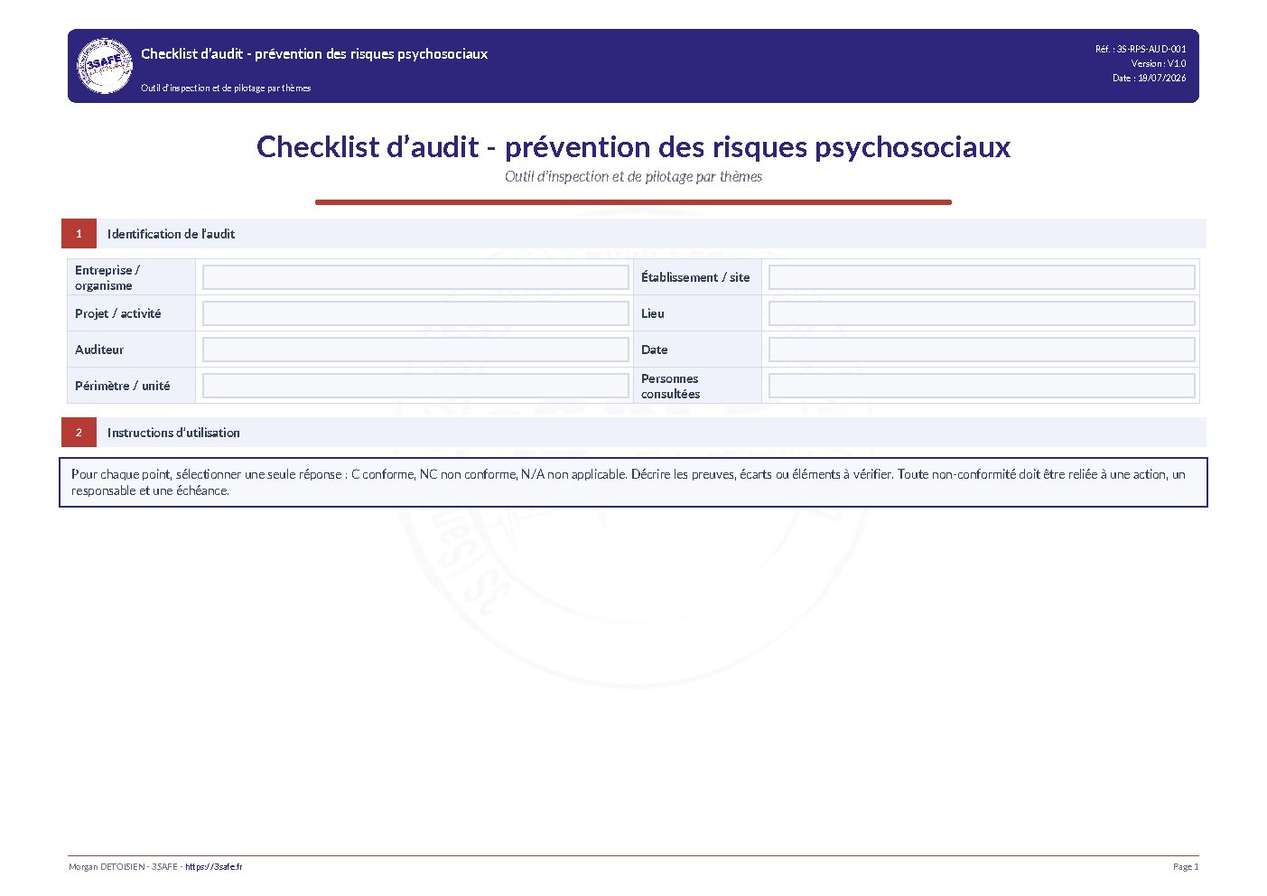 Aperçu de Checklist Prevision RPS Audit Inspection
