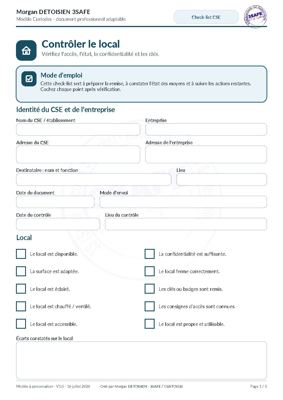 Aperçu de Checklist Local Materiel CSE