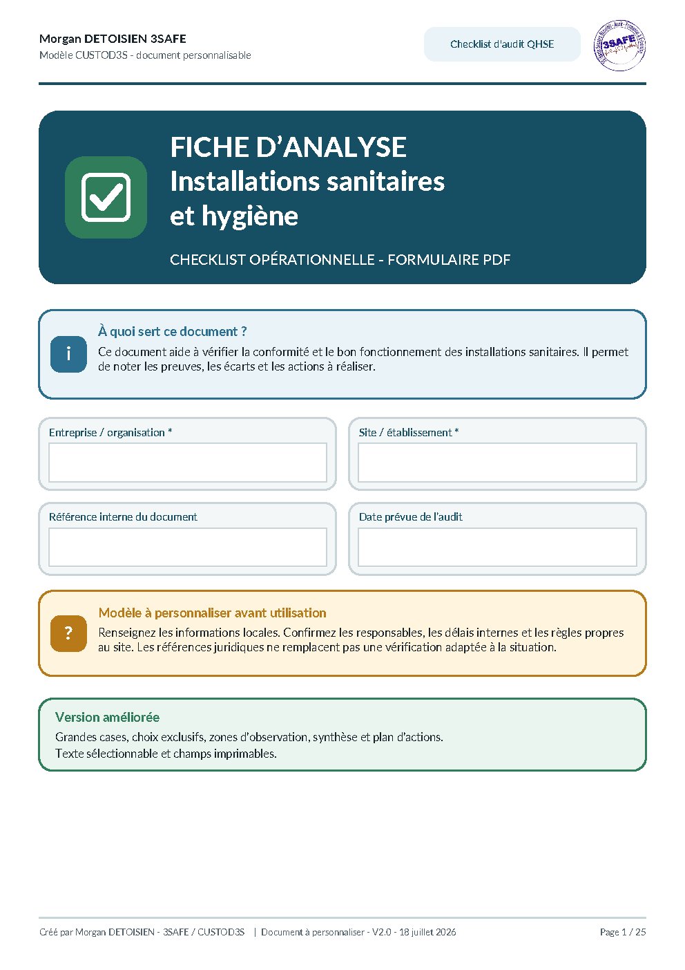 Aperçu de Checklist Installations Sanitaires Hygiene