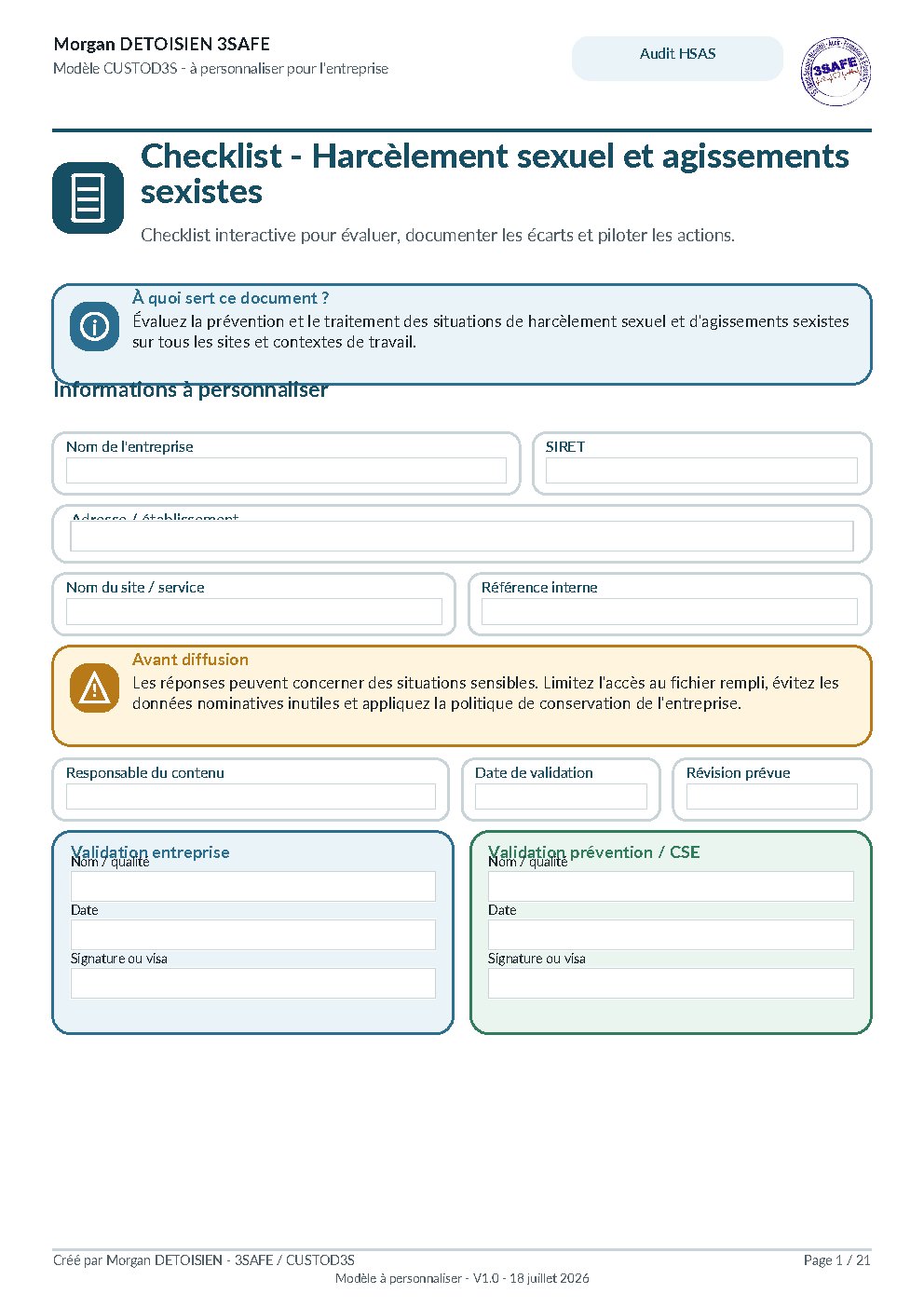 Aperçu de Checklist HSAS Prévention Traitement Interactif