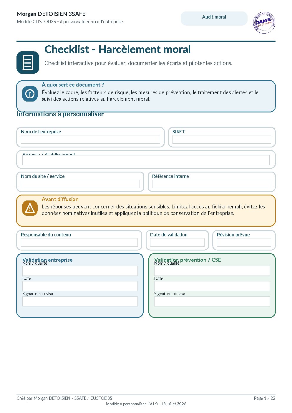 Aperçu de Checklist Harcelement Moral Interactif