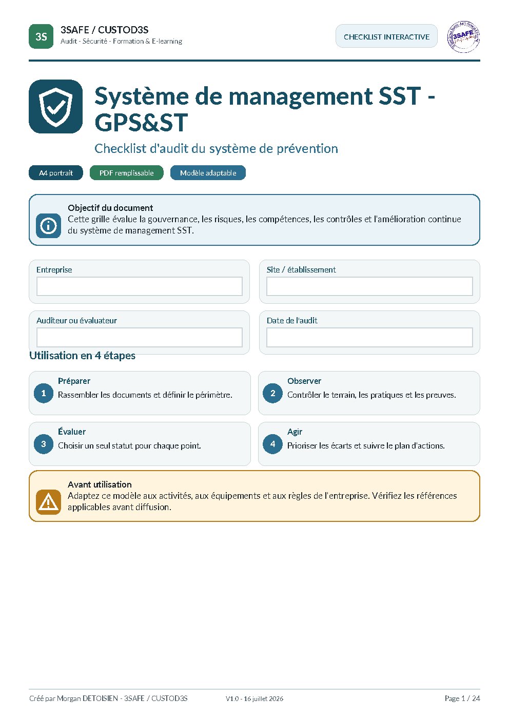 Aperçu de Checklist GPSST Management SST