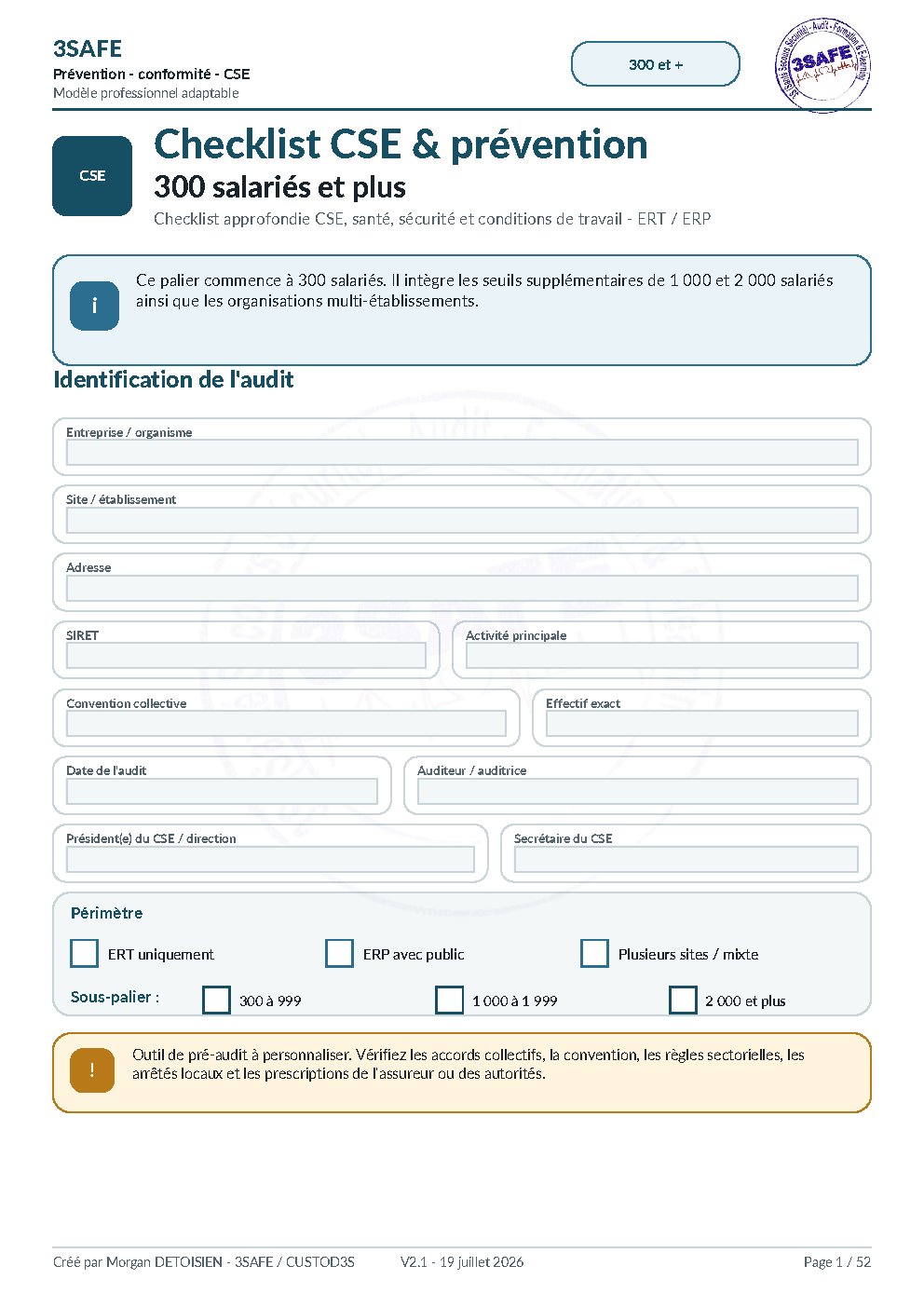 Aperçu de Checklist CSE 300 Et Plus