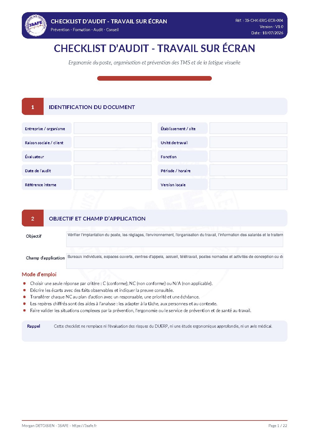 Aperçu de Checklist Audit Travail Sur Ecran