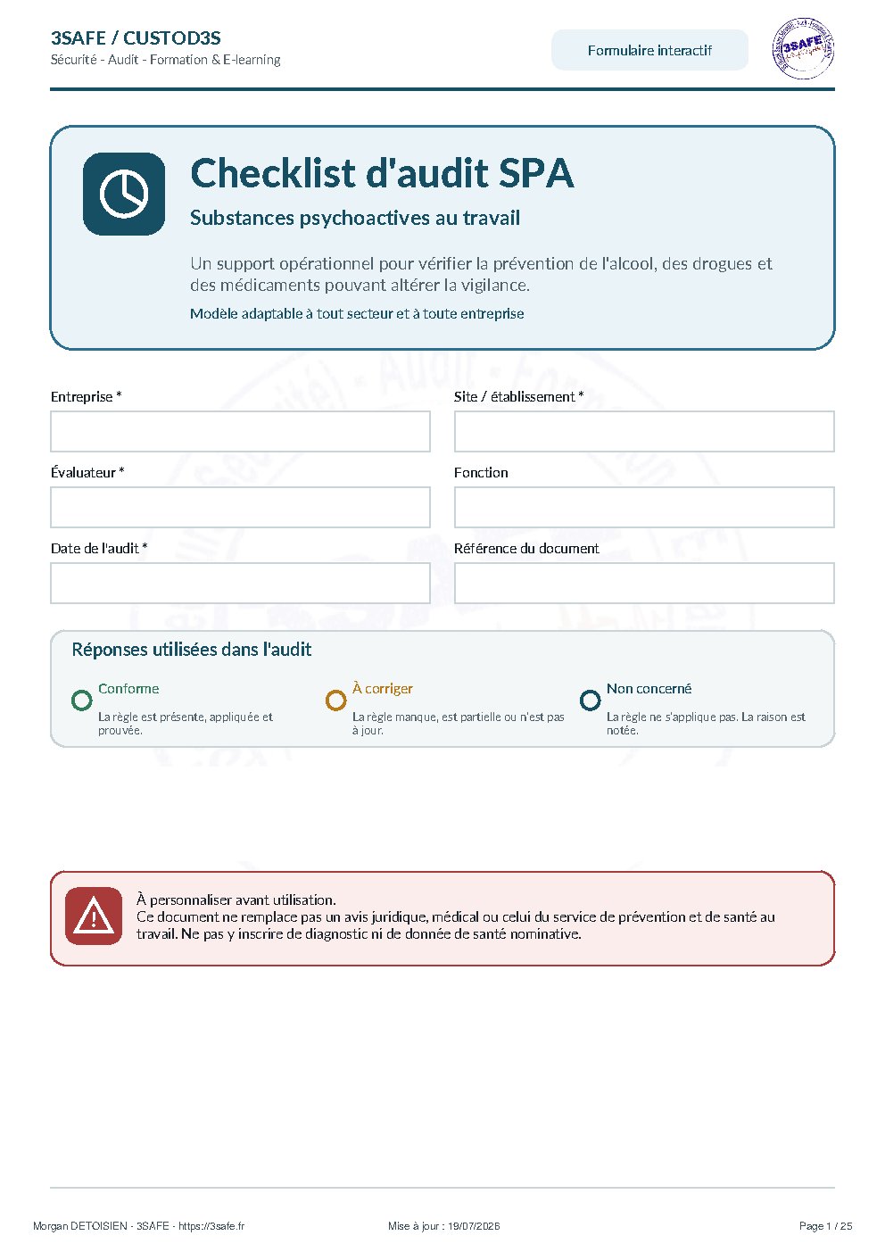 Aperçu de Checklist Audit SPA Interactive Sans Verification Comprehension