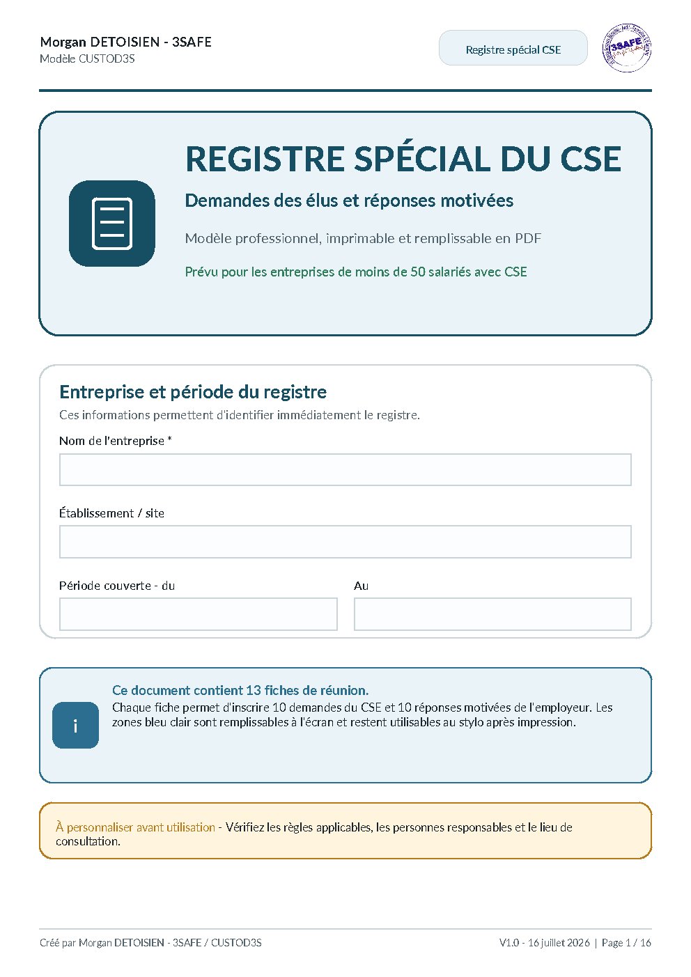 Aperçu de Registre spécial CSE