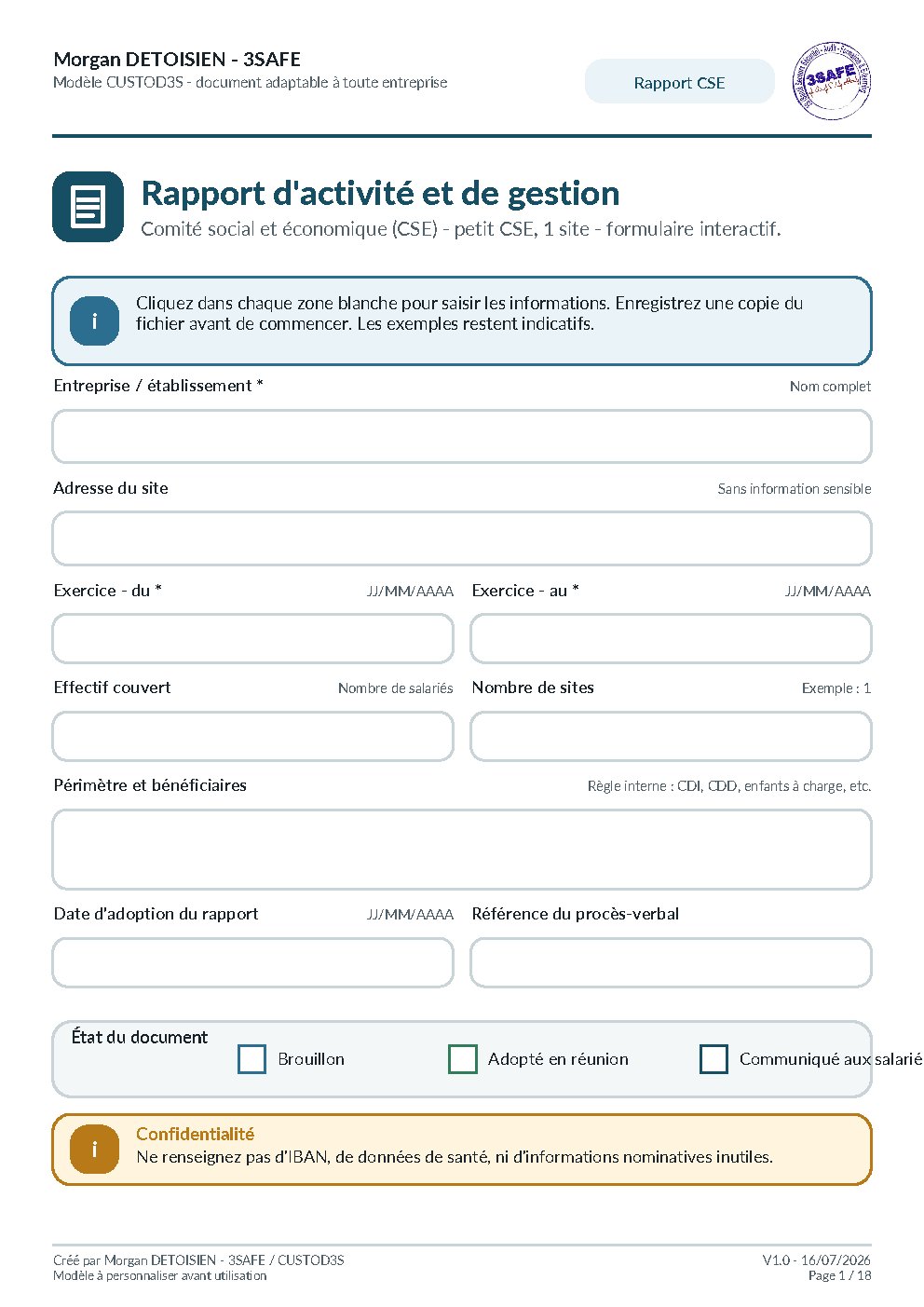 Aperçu de Rapport activite gestion CSE interactif